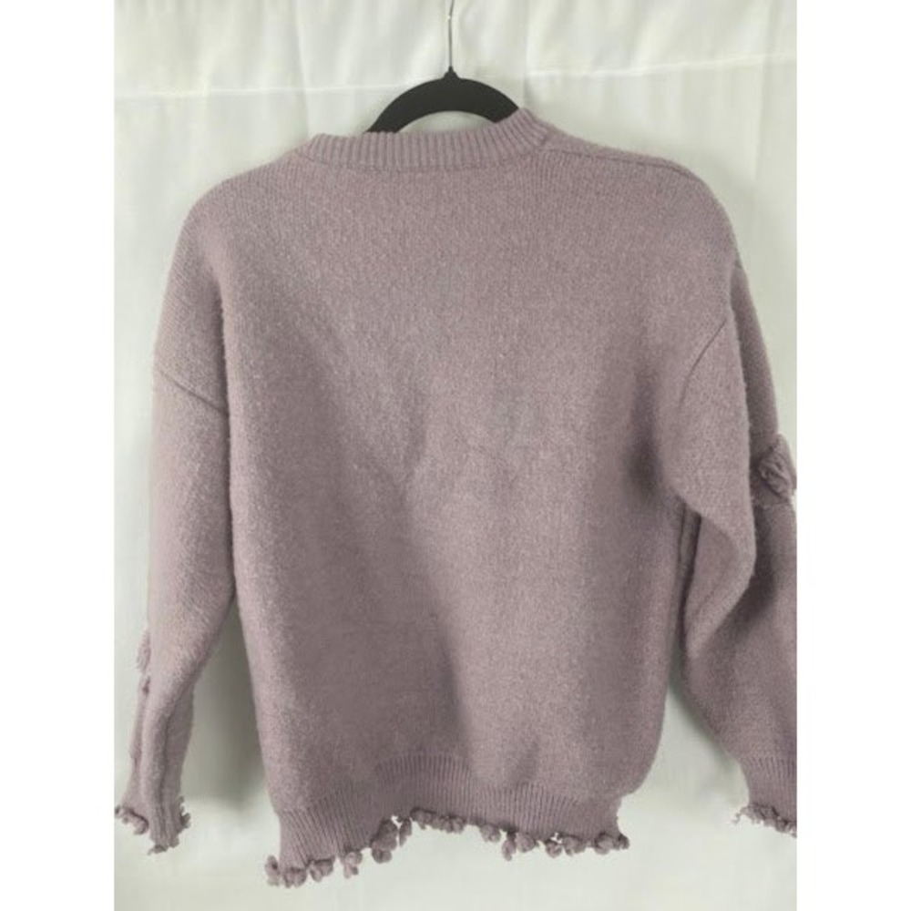 Distressed‎ Lavender Embroidered Pull Over Knit Shabby Chic Long Sleeve Sweater - Picture 2 of 11